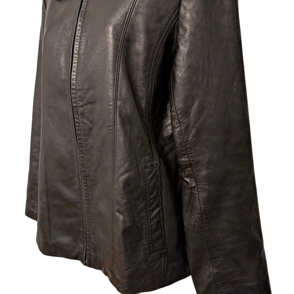 WILSON Leather Collar Black Jacket Zip Front Fitted Lined Scuba Buttery Medium - Picture 5 of 14